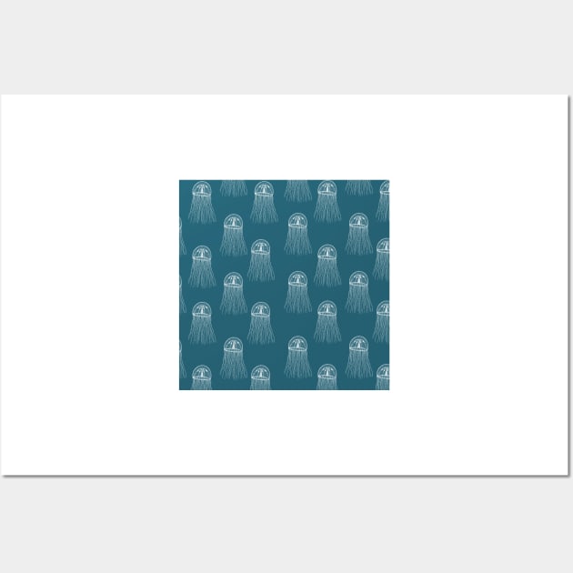 jellyfish aloha print pattern hawaii blue teal and white Wall Art by maplunk